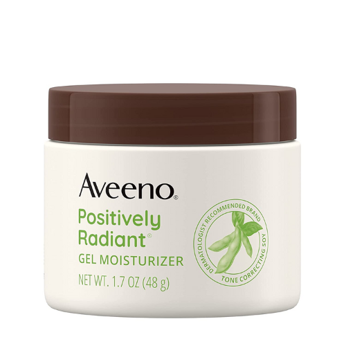 jar of Aveeno's Positively Radiant Gel Moisturizer against white background