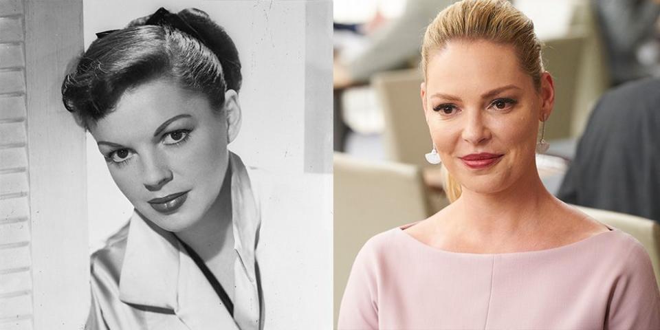 <p>Despite their different hair colors, everything from Katherine Heigl's round face and dark eyes to her button nose are shared by Judy Garland.<br></p>