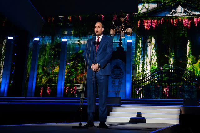 <p>Daniel Leal/Getty</p> Prince William on stage at the Platinum Party at the Palace on June 4, 2022
