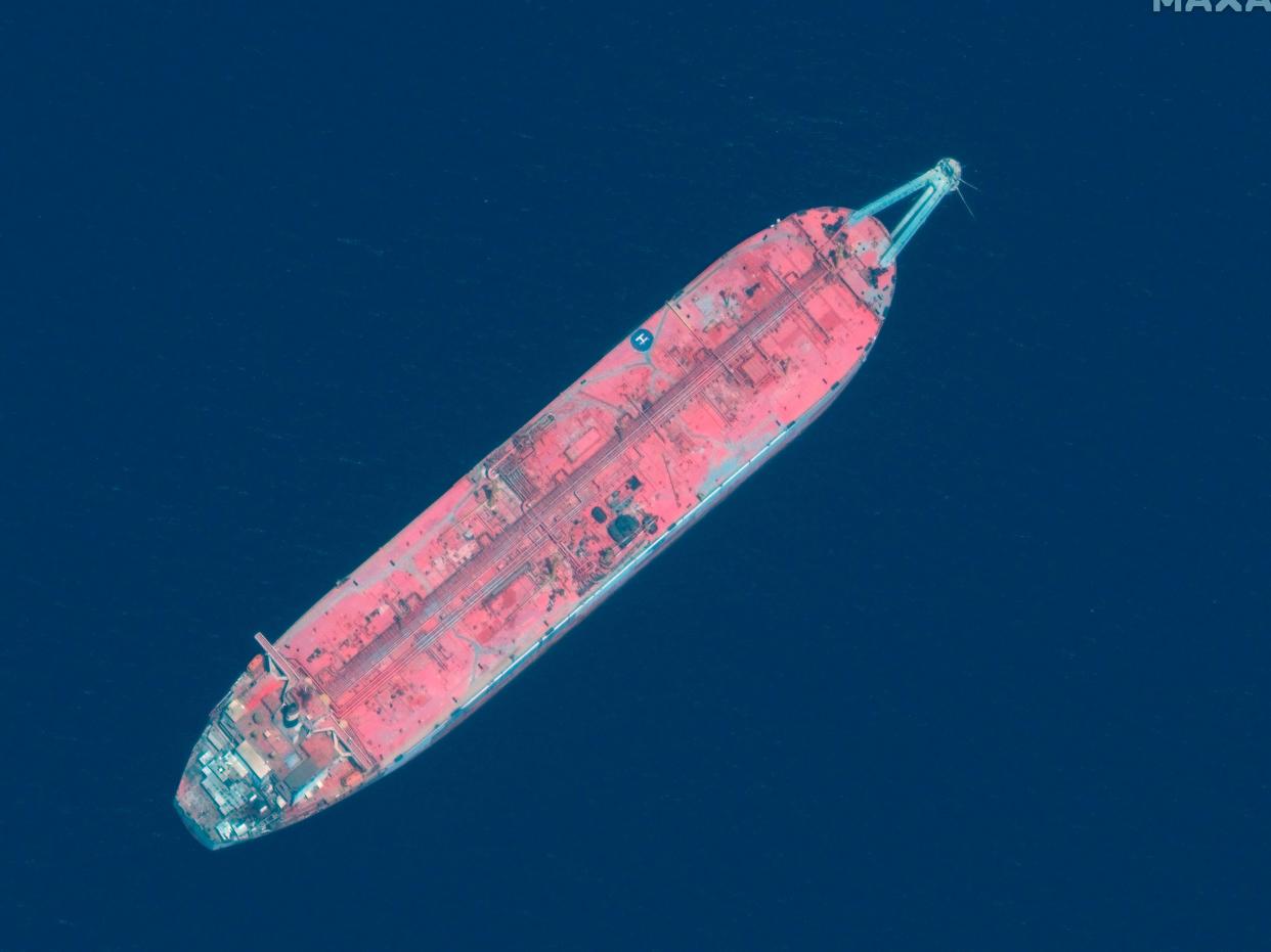 The Safer contains 1 million barrels of crude oil and has been abandoned since 2015 (Satellite image by Maxar Tech, Via AFP)