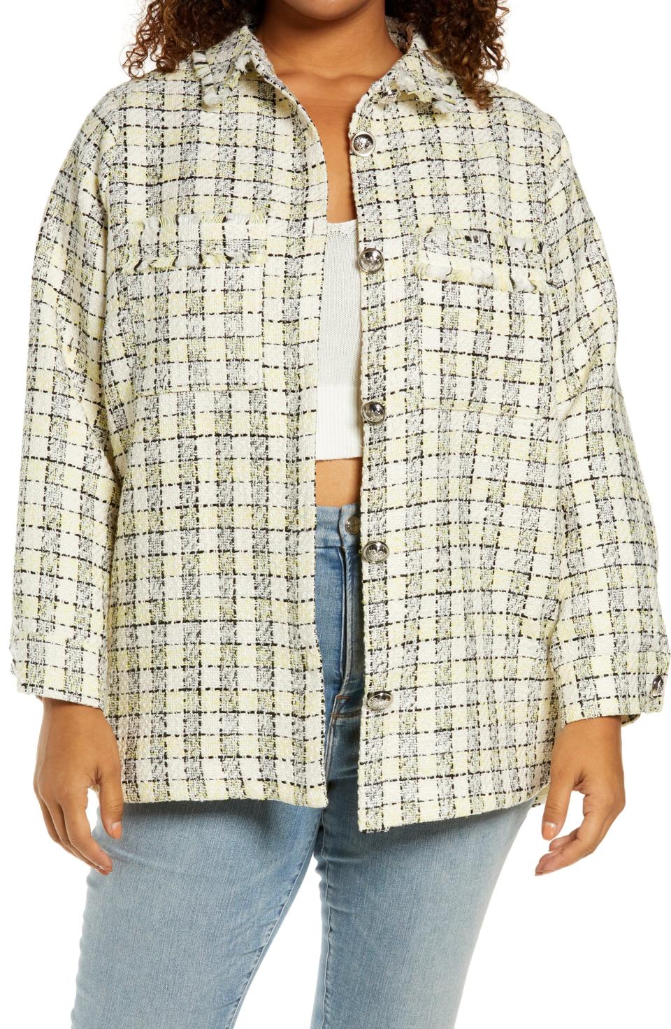 Check Print Bouclé Shirt Jacket