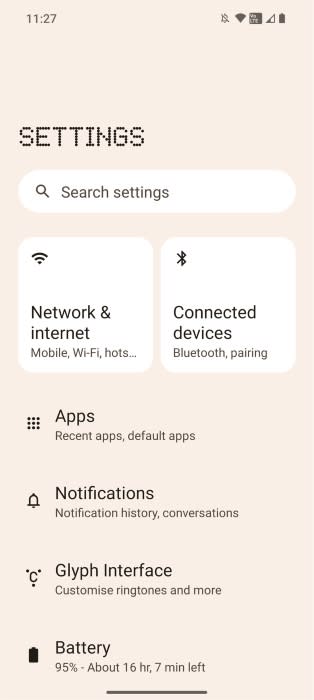 Nothing OS 2.0 settings menu