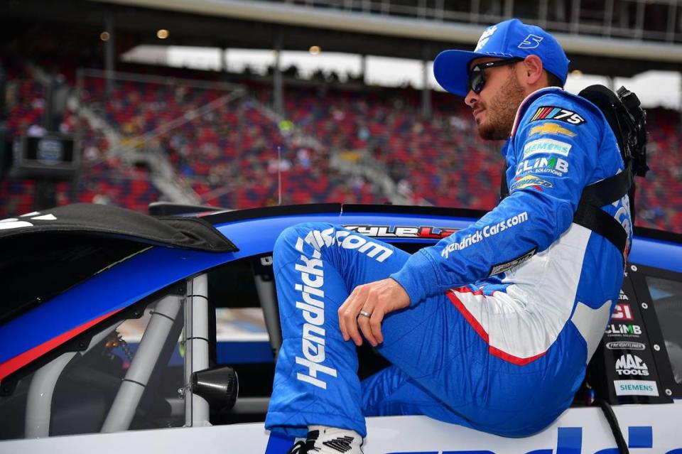 Mar 11, 2023; Avondale, Arizona, USA; NASCAR Cup Series driver Kyle Larson (5) during qualifying for the United Rentals Work United 500 at Phoenix Raceway. Mandatory Credit: Gary A. Vasquez-USA TODAY Sports