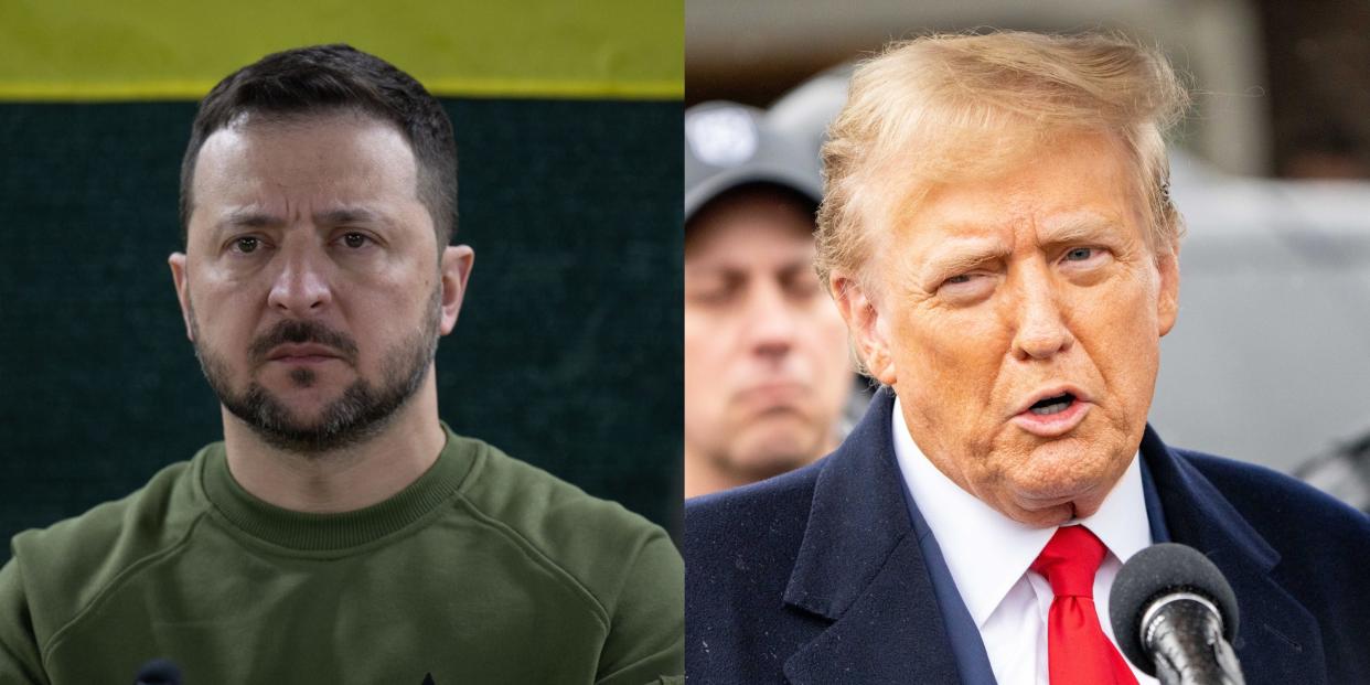 A composite image of Volodymyr Zelenskyy and Donald Trump.