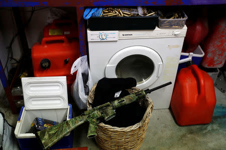 Noel Womersley's AR-15 semi-automatic rifle is seen in the garage of his house outside Christchurch, New Zealand March 27, 2019. REUTERS/Jorge Silva
