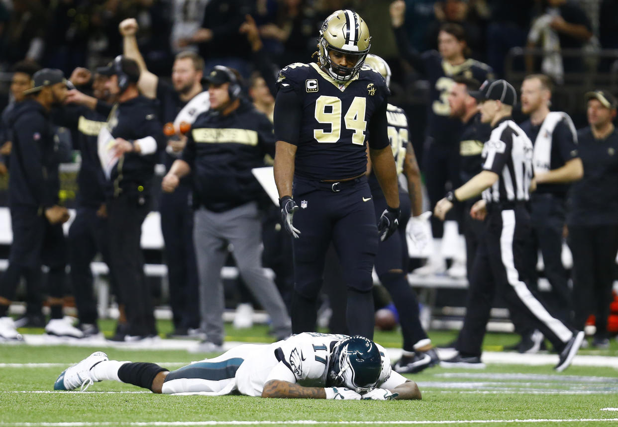 Alshon Jeffery was distraught after a late drop ended Philadelphia’s comeback bid. (AP)