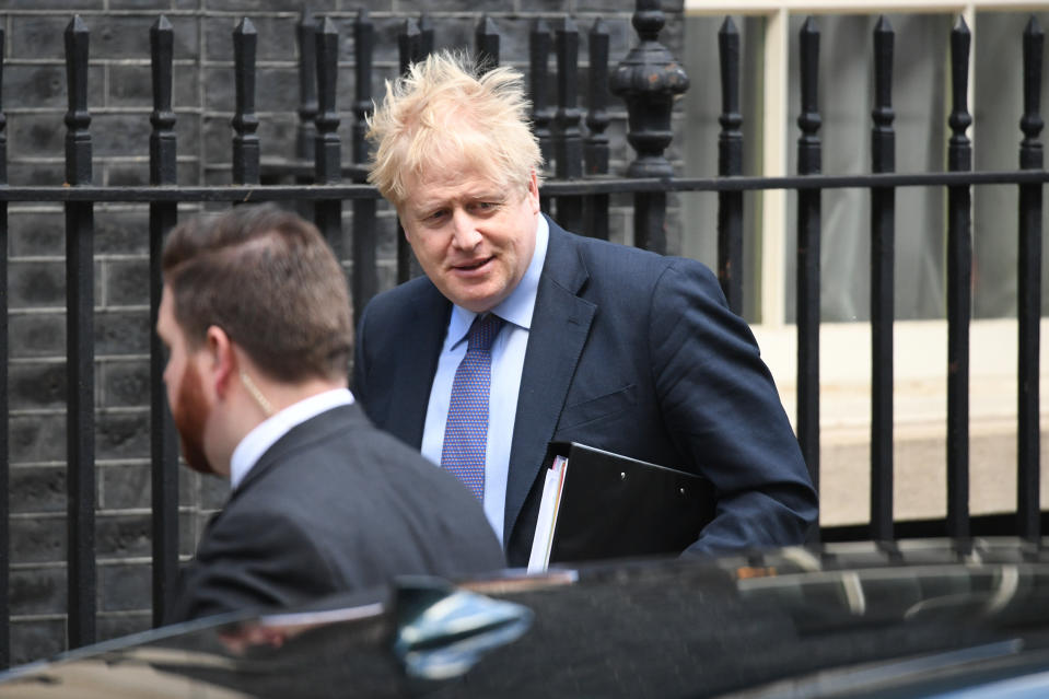 Boris Johnson leaves 10 Downing Street, London, for the House of Commons for Prime Minister's Questions.