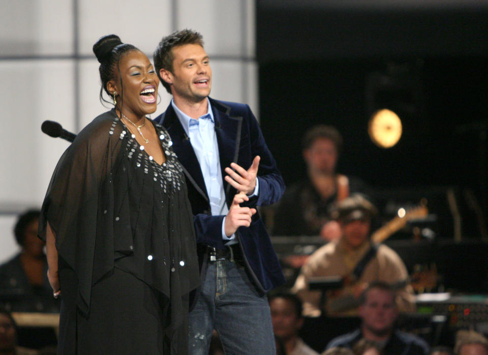 “American Idol” Season 5 -Top 20 Finalist, Mandisa Hundley, 29, of Antioch, Tennessee and Ryan Seacrest, host. (Photo by Jason Merritt/FilmMagic for Fox Television Network)