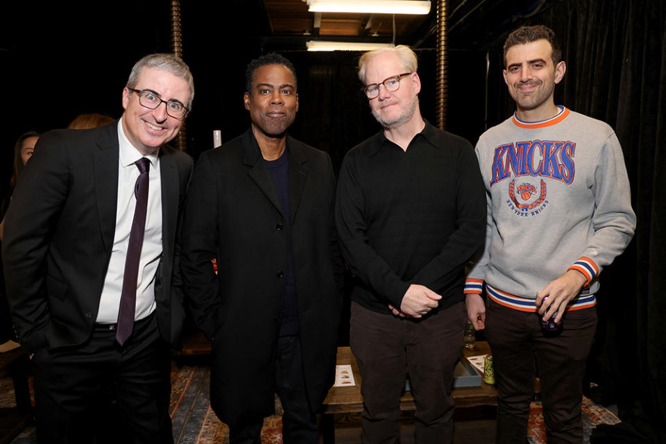 John Oliver, Chris Rock, Jim Gaffigan and Sam Morril attend 2023 Night of Too Many Stars benefiting NEXT for AUTISM at Beacon Theatre on December 11, 2023 in New York City.