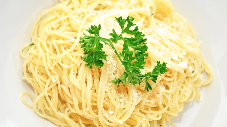 plate of garnished pasta