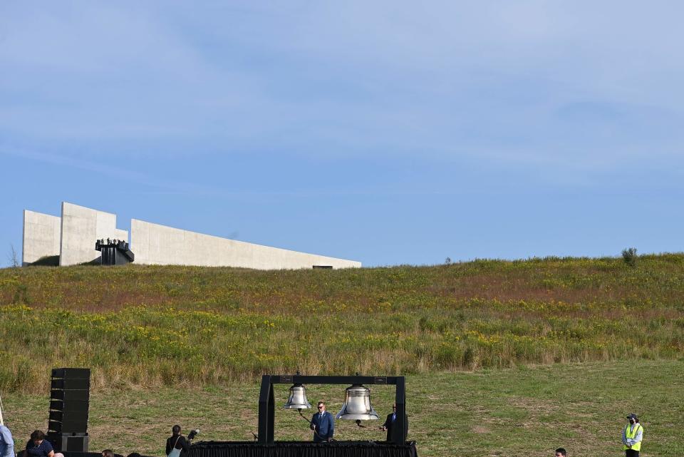 A "ring of bells" takes place during a 9/11 commemoration at the Flight 93 National Memorial in Shanksville, Pennsylvania on September 11, 2021.