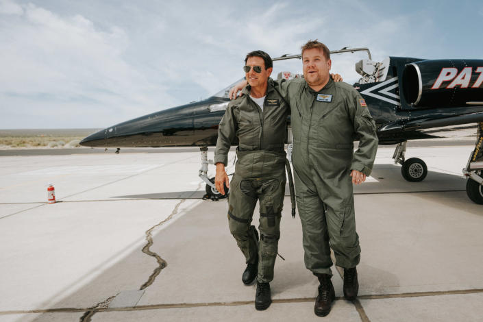 James Corden was happy to be back on the ground after Tom Cruise flights for "Top Gun: Maverick" stunts. <span class="copyright">Terence Patrick/CBS</span>