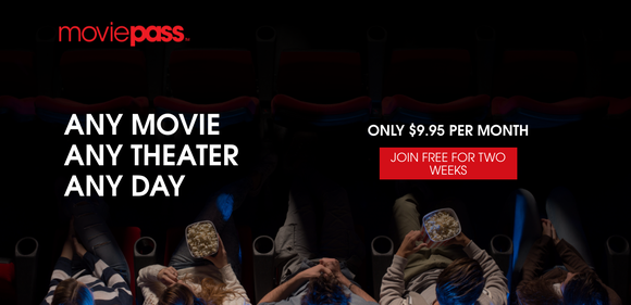 MoviePass landing page with the new $9.95 a month price point it introduced this summer.