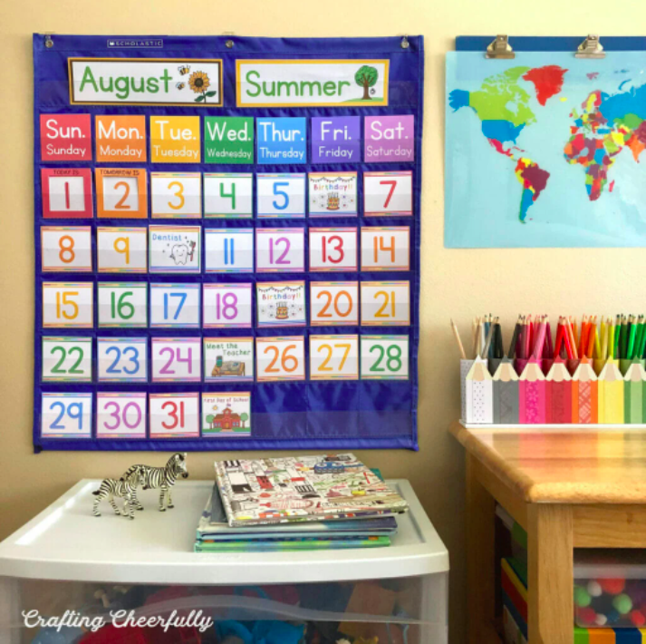 <p>Help your kids get organized before the new school year even starts with this colorful pocket calendar, which keeps track of the month, days of the week, holidays, and seasons. </p><p>Get the <a href="https://www.craftingcheerfully.com/diy-calendar-pocket-chart/" rel="nofollow noopener" target="_blank" data-ylk="slk:DIY Calendar Pocket Chart tutorial;elm:context_link;itc:0;sec:content-canvas" class="link "><strong>DIY Calendar Pocket Chart tutorial</strong></a> at Crafting Cheerfully. </p><p><a class="link " href="https://www.amazon.com/gp/product/0545838665/?tag=syn-yahoo-20&ascsubtag=%5Bartid%7C10070.g.3123%5Bsrc%7Cyahoo-us" rel="nofollow noopener" target="_blank" data-ylk="slk:SHOP POCKET CHART;elm:context_link;itc:0;sec:content-canvas">SHOP POCKET CHART</a><strong><br></strong></p><p><strong>RELATED: </strong><a href="https://www.womansday.com/home/crafts-projects/g2597/chore-charts-for-kids/" rel="nofollow noopener" target="_blank" data-ylk="slk:12 DIY Chore Chart Ideas for Kids;elm:context_link;itc:0;sec:content-canvas" class="link ">12 DIY Chore Chart Ideas for Kids</a></p>
