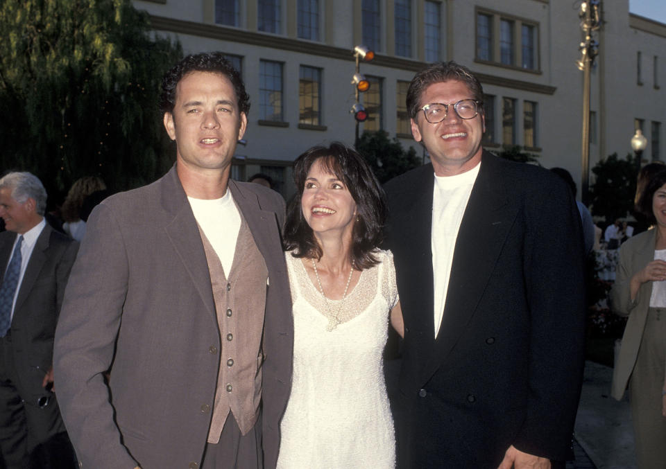 HOLLYWOOD - JUNE 23:   Actor Tom Hanks, actress Sally Field and director Robert Zemeckis attend the "Forrest Gump" Hollywood Premiere on June 23, 1994 at the Paramount Studios in Hollywood, California. (Photo by Ron Galella, Ltd./Ron Galella Collection via Getty Images)
