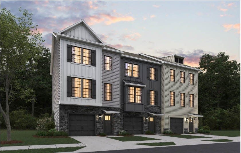 An architectural rendering of the proposed townhomes at the Liberty Village site.