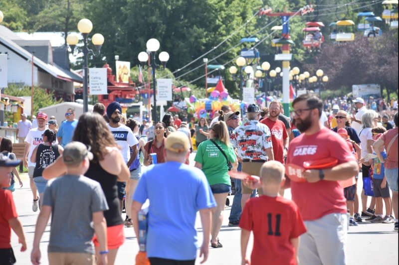 Republican presidential candidates are appearing in multiple events at the Iowa State Fair in Des Moines with three candidates delivering speeches on Thursday. Photo by Joe Fisher/UPI