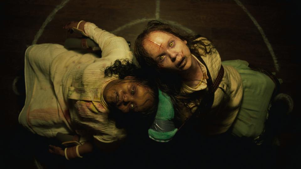 Angela (Lidya Jewett, left) and Katherine (Olivia O'Neill) go missing for three days and come back possessed by an evil spirit in "The Exorcist: Believer," director David Gordon Green's direct sequel to the 1973 horror classic.