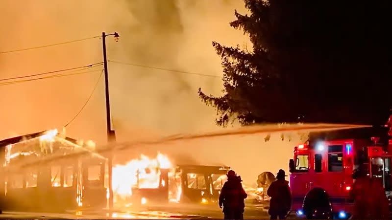 A two-alarm fire at a building supply store called Hood River firefighters into action early on Dec. 22 (Tobi Rose Photography)