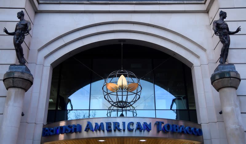 FILE PHOTO: Signage is seen at the London offices of British American Tobacco, in London, Britain