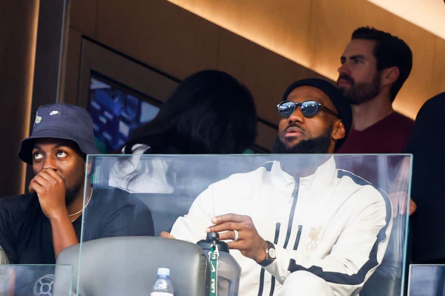 INGLEWOOD, CALIFORNIA – DECEMBER 03: LeBron James looks on during the game between the Cleveland Browns and the Los Angeles Rams at SoFi Stadium on December 03, 2023 in Inglewood, California. (Photo by Ronald Martinez/Getty Images)