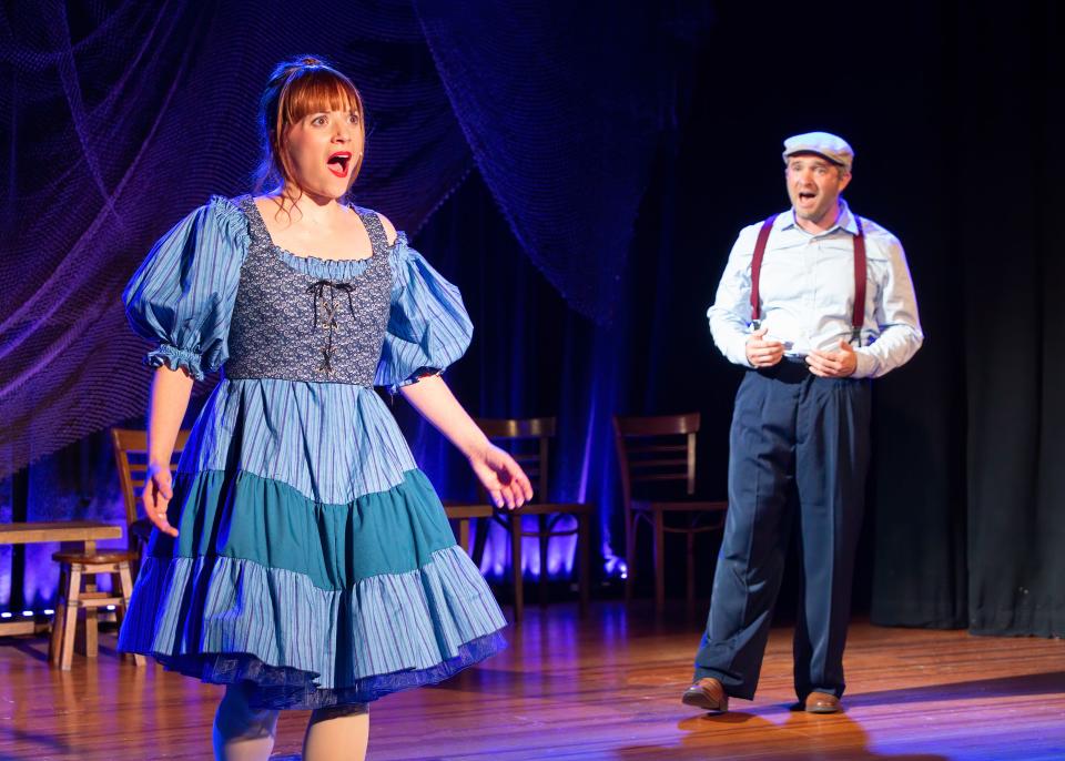 Sarah Ziringue as Sandra and Andrew Cannata as Edward in the sublime musical, "Big Fish," at Austin Playhouse West Campus.