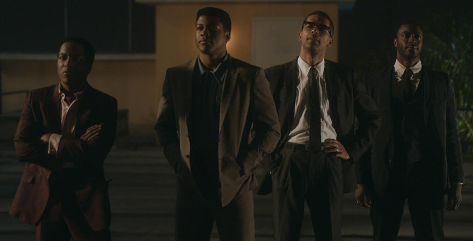 (Left to right) Leslie Odom Jr., Eli Goree, Kingsley Ben-Adir and Aldis Hodge in 'One Night in Miami." (Photo: Amazon Studios)