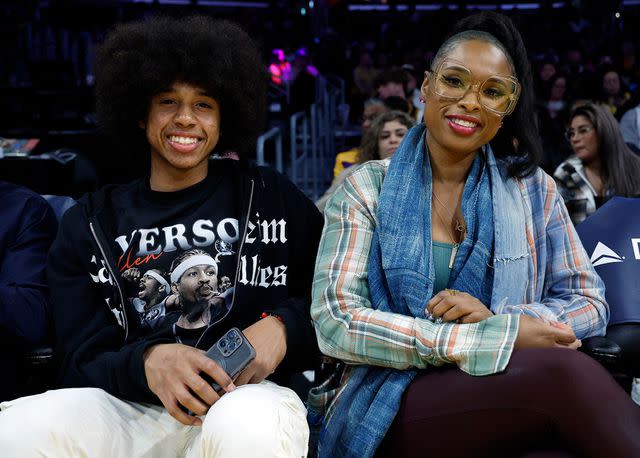 <p>Kevork Djansezian/Getty</p> Jennifer Hudson and her son David Daniel Otunga Jr. attends a game between the Los Angeles Lakers and Philadelphia 76ers on March 22, 2024.