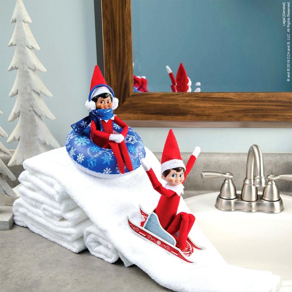 Elf on the Shelf Goes Sledding