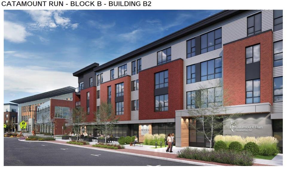 An artist's rendering of Catamount Run, the joint project between the University of Vermont and Snyder-Braverman Development Company to provide housing for UVM graduate and medical students.