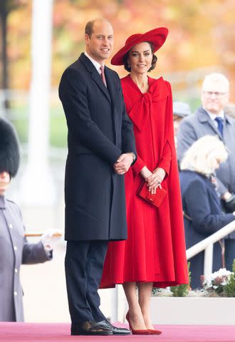 <p>Samir Hussein/WireImage</p> Prince William, Prince of Wales and Catherine, Princess of Wales attend a ceremonial welcome for The President and the First Lady of the Republic of Korea at Horse Guards Parade on November 21, 2023 in London, England