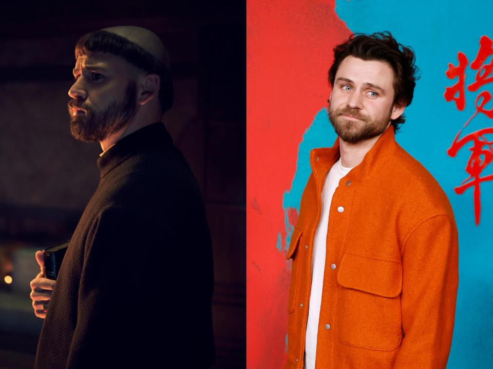 left: father martin alvito, a man in priest clothing with a beard and mustache, and the top of his head shaved; right: tommy bastow in an orange jacket and white shirt, his hair touseled and his facial hair trimmed neatly