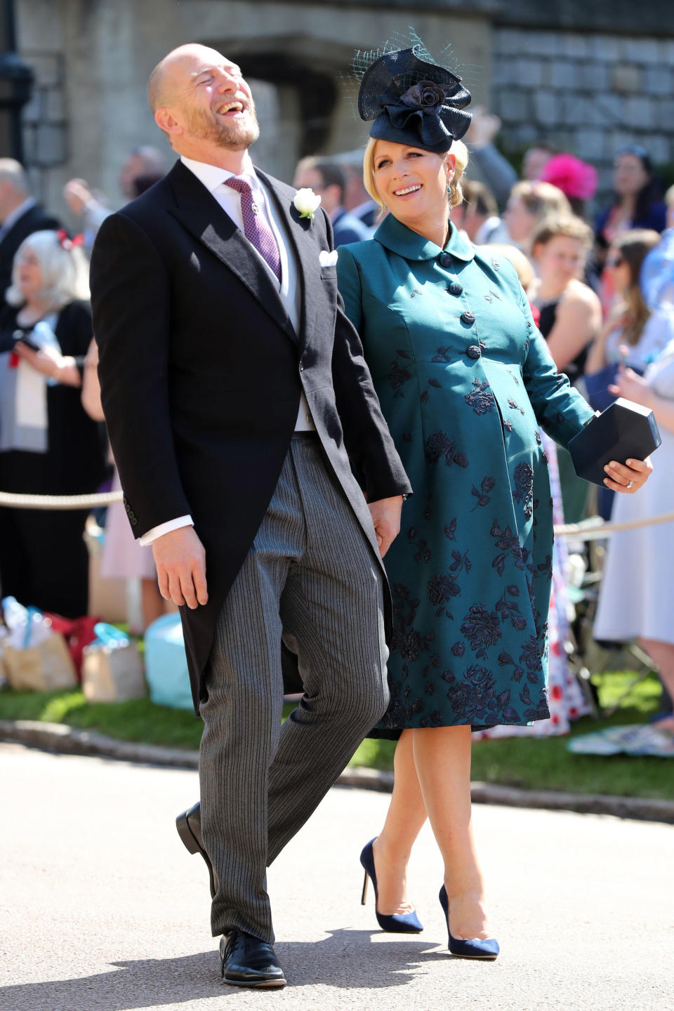 Mike Tindall and Zara Tindall arrive at St George's Chapel at Windsor Castle before the wedding of Prince Harry to Meghan Markle on May 19, 2018