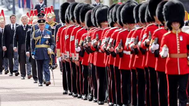 PHOTO: King Charles III walks in a procession behind the coffin of Queen Elizabeth II on Sept. 14, 2022, in London. (Chris Jackson/Getty Images)