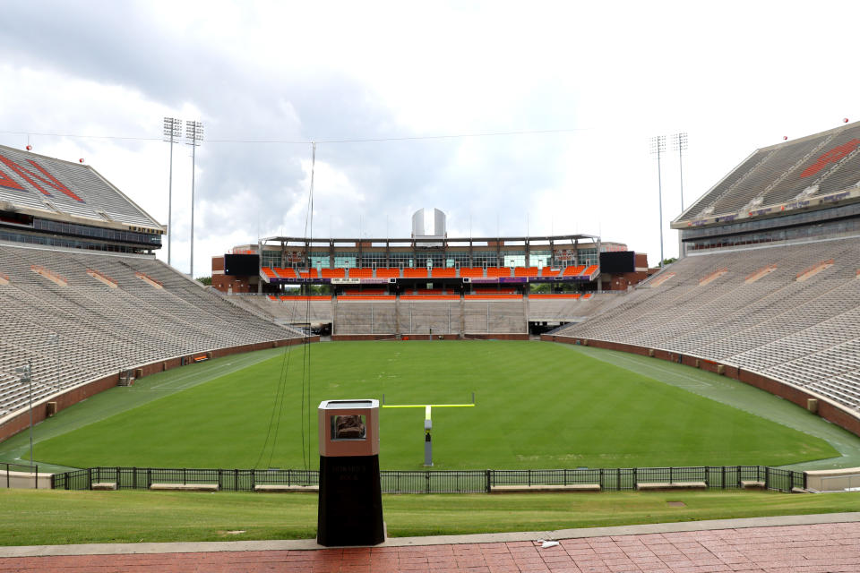 CLEMSON, SOUTH CAROLINA - JUNE 10: A view of Clemson Memorial Stadium on the campus of Clemson University on June 10, 2020 in Clemson, South Carolina. The campus remains open in a limited capacity due to the Coronavirus (COVID-19) pandemic.  (Photo by Maddie Meyer/Getty Images)