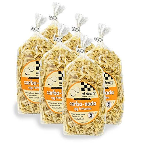 <p><strong>Al Dente</strong></p><p>amazon.com</p><p><strong>$26.94</strong></p><p><a href="https://www.amazon.com/dp/B000FZRYPO?tag=syn-yahoo-20&ascsubtag=%5Bartid%7C2140.g.38005383%5Bsrc%7Cyahoo-us" rel="nofollow noopener" target="_blank" data-ylk="slk:Shop Now;elm:context_link;itc:0;sec:content-canvas" class="link ">Shop Now</a></p><p>These egg-based fettuccine noodles can be the star of any meal. Not only are they low carb, but they cook in just three minutes, so you’ll be able to whip up dinner on the fly.</p><p><em>Per serving: 170 cal, 1.5 g fat (1 g sat fat), 24 g carb, 2 g sugar, 15 mg sodium, 7 g fiber, 15 g protein.</em></p>
