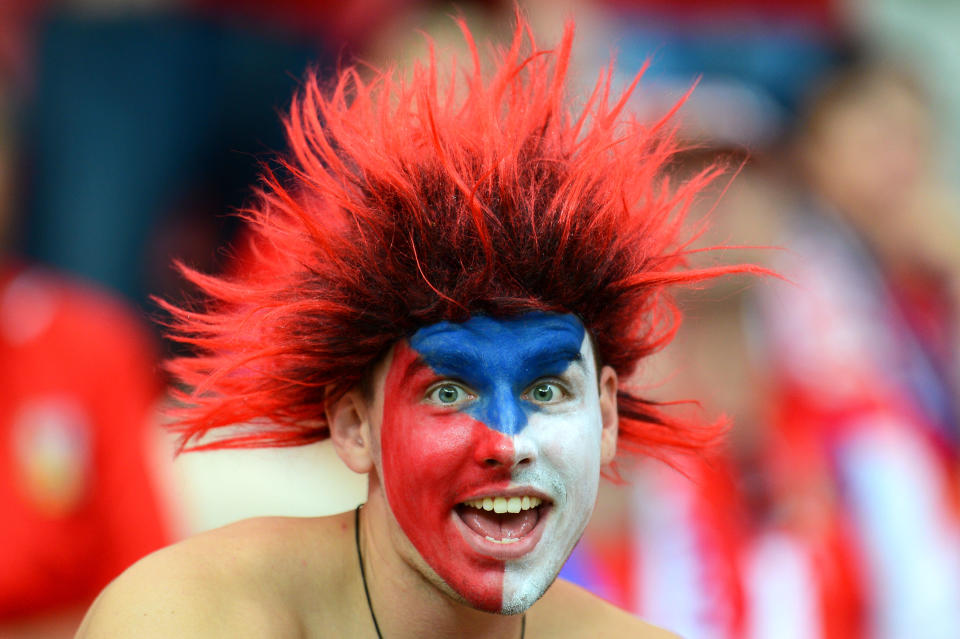 WARSAW, POLAND - JUNE 21: A Czech Republic fan enjoys the atmosphere during the UEFA EURO 2012 quarter final match between Czech Republic and Portugal at The National Stadium on June 21, 2012 in Warsaw, Poland. (Photo by Shaun Botterill/Getty Images)