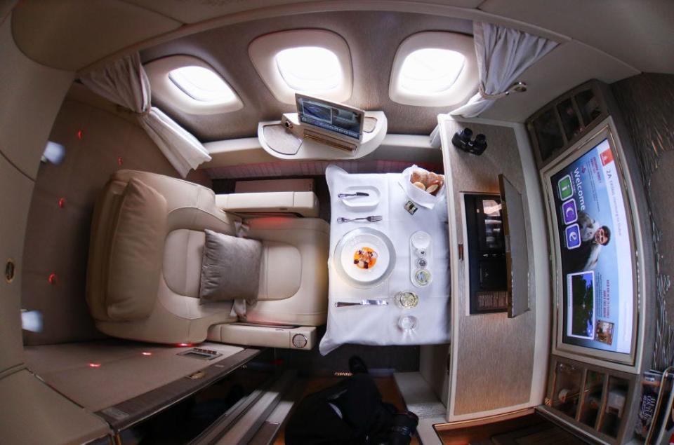 A first-class suite in an Emirates Boeing 777