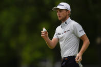 Will Zalatoris waves after making a putt on the eighth hole during the final round of the PGA Championship golf tournament at Southern Hills Country Club, Sunday, May 22, 2022, in Tulsa, Okla. (AP Photo/Sue Ogrocki)