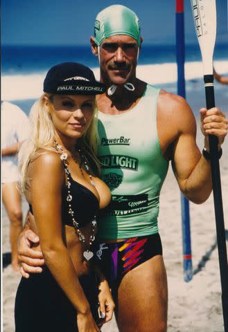 <p>Michael Newman</p> Pamela Anderson and Michael Newman on "Baywatch" set.
