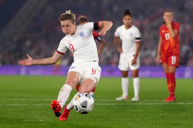 England's Ellen White scores the fourth goal 