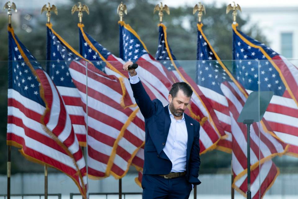 Donald Trump Jr. speaks on The Ellipse outside of the White House on January 6, 2021, in Washington, DC.