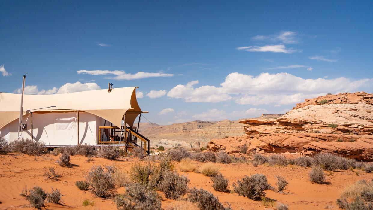 Under Canvas has nine glamp tent sites near national parks across the country including  Zion and Grand Canyon. One of its newest is close to Lake Powell and Grand Staircase.