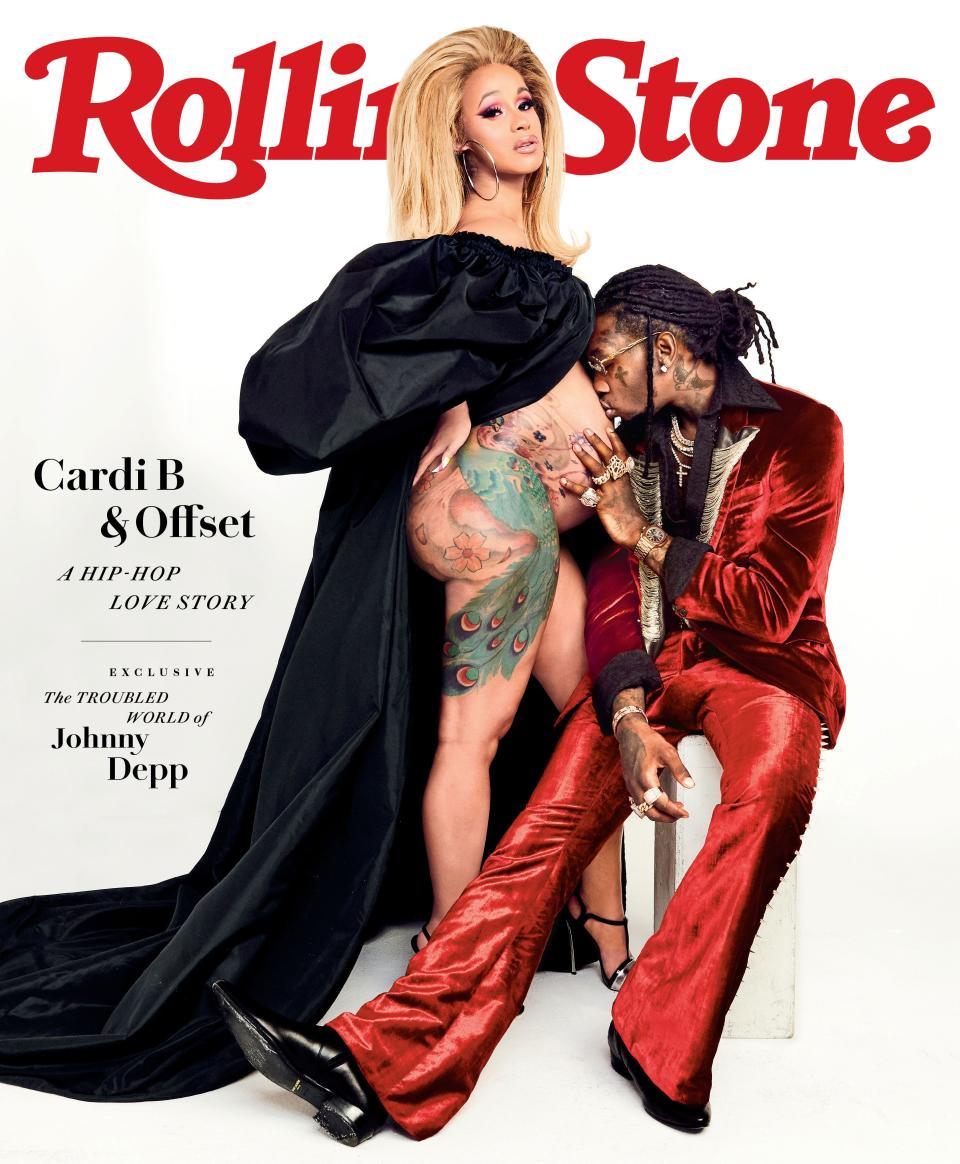 <p>Rapperin Cardi B weiß, wie man sich in Szene setzt. Auf dem Cover der Zeitschrift “Rolling Stones” ließ sie sich unten ohne den nackten Babybauch von ihrem Liebsten Offset knutschen und kuscheln. “Dieses Cover ist etwas ganz Besonderes für mich und bedeutet mir so viel”, schrieb die Musikerin bei Instagram. (Bild: Rolling Stone) </p>