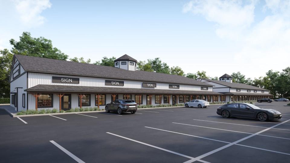 This is an artist's rendering of Shoppes at Wallenpaupack, proposed to be built on a former quarry along Route 6, east of Route 507. Two buildings, each 9,800 square feet, are planned. Some of the interested tenants include a home goods store, coffee shops and an urgent care facility. The matter is before the board of supervisors of Palmyra Township- Pike County.