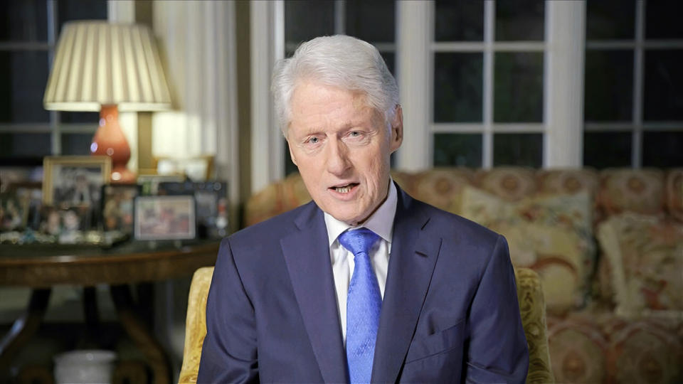 In this image from video, former President Bill Clinton speaks during the second night of the Democratic National Convention on Tuesday, Aug. 18, 2020. (Democratic National Convention via AP)