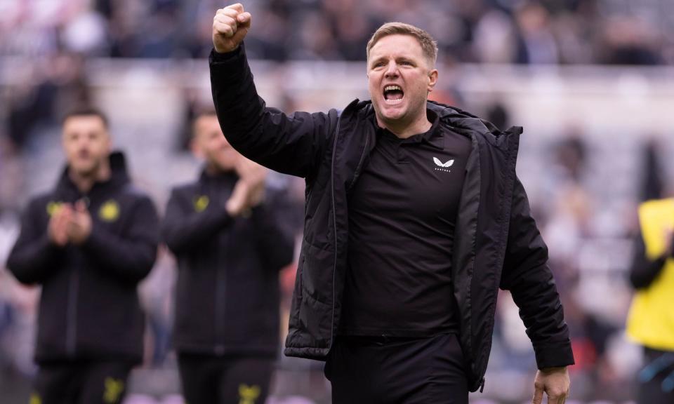 <span>Eddie Howe said <a class="link " href="https://sports.yahoo.com/soccer/players/847668/" data-i13n="sec:content-canvas;subsec:anchor_text;elm:context_link" data-ylk="slk:Harvey Barnes;sec:content-canvas;subsec:anchor_text;elm:context_link;itc:0">Harvey Barnes</a>’s ‘quality is undoubtedly there’ after his two goals against West Ham.</span><span>Photograph: Richard Callis/SPP/Shutterstock</span>