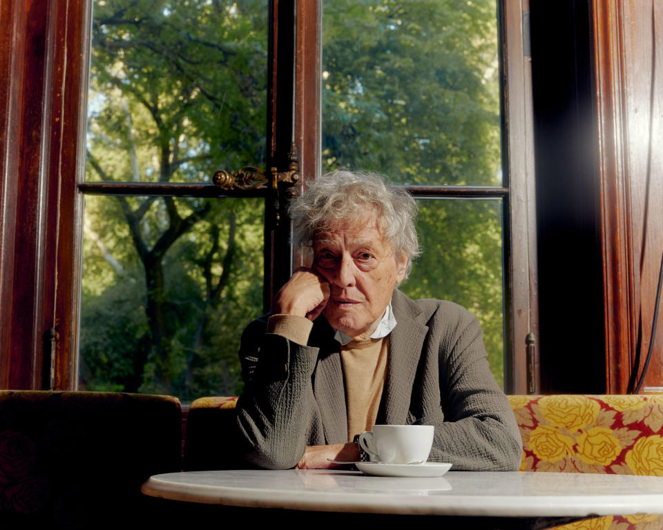 <strong>Playwright Tom Stoppard photographed at Cafe Sabarsky in the Neue Galerie on Sept. 15.</strong> "<a href="https://time.com/6218687/tom-stoppard-leopoldstadt-interview/" rel="nofollow noopener" target="_blank" data-ylk="slk:Tom Stoppard Assesses the Cost of His Charmed Life,;elm:context_link;itc:0;sec:content-canvas" class="link ">Tom Stoppard Assesses the Cost of His Charmed Life,</a>" October 24 issue.<span class="copyright">Evelyn Freja for TIME</span>