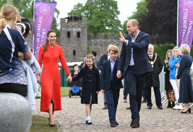 Kate Middleton, Princess Charlotte, Prince George, and Prince William visit Cardiff Castle in Wales during the Platinum Jubilee - Credit: Mirrorppix / MEGA.