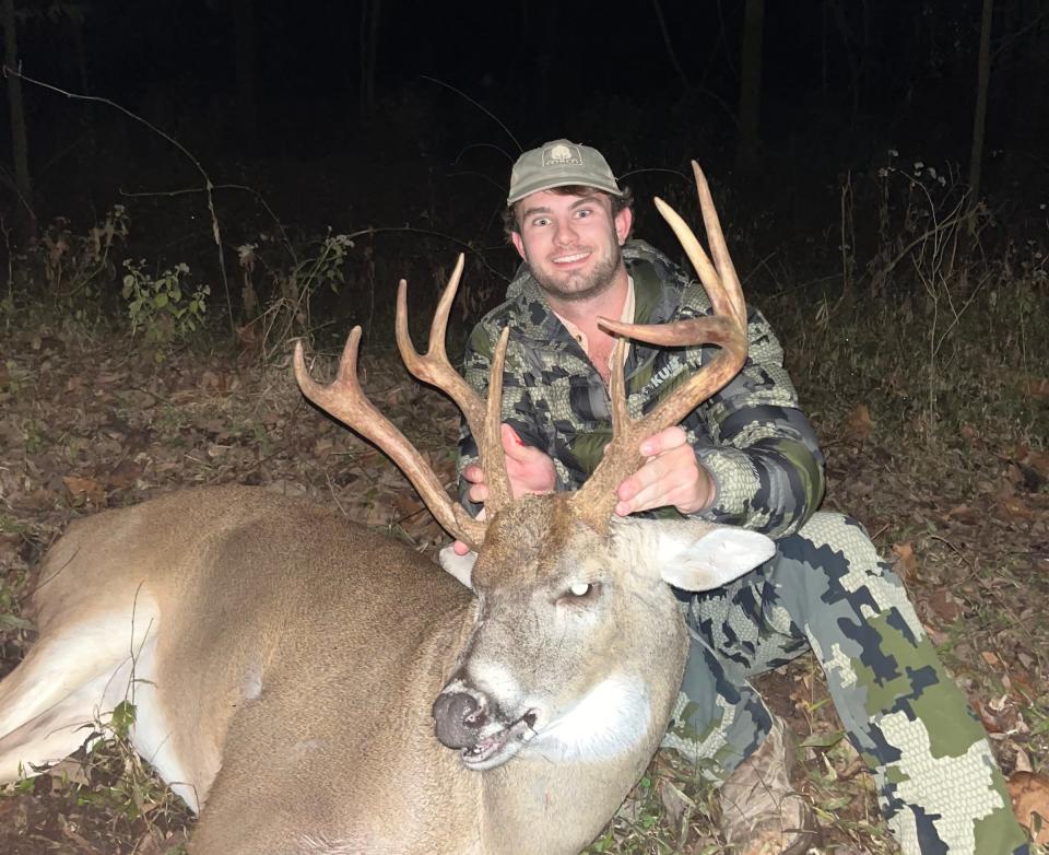 Tri Vaughan of Scott harvested a buck with double main beams on one side. It's the second buck with double main beams he's harvested in seven years.